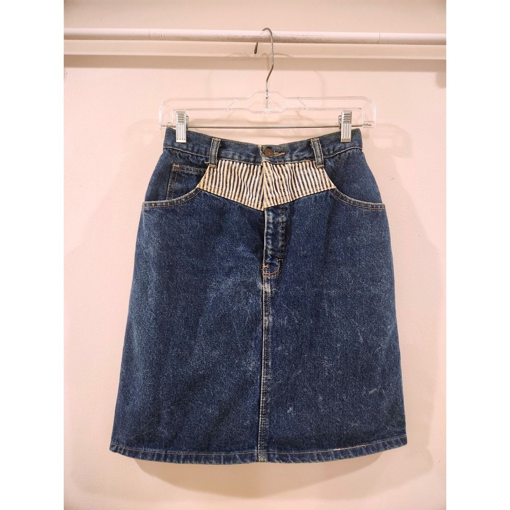 Vintage 80s Acid Wash Denim Skirt British Raj Border Patrol Jean‎ Skirt Size 9